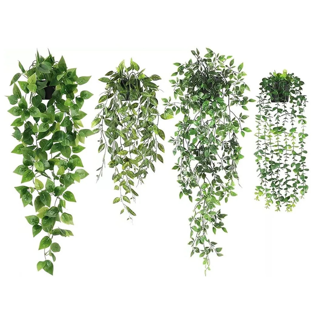 4 Pack Artificial Hanging Plants in Pots Indoor Fake Trailing Plants Home Room