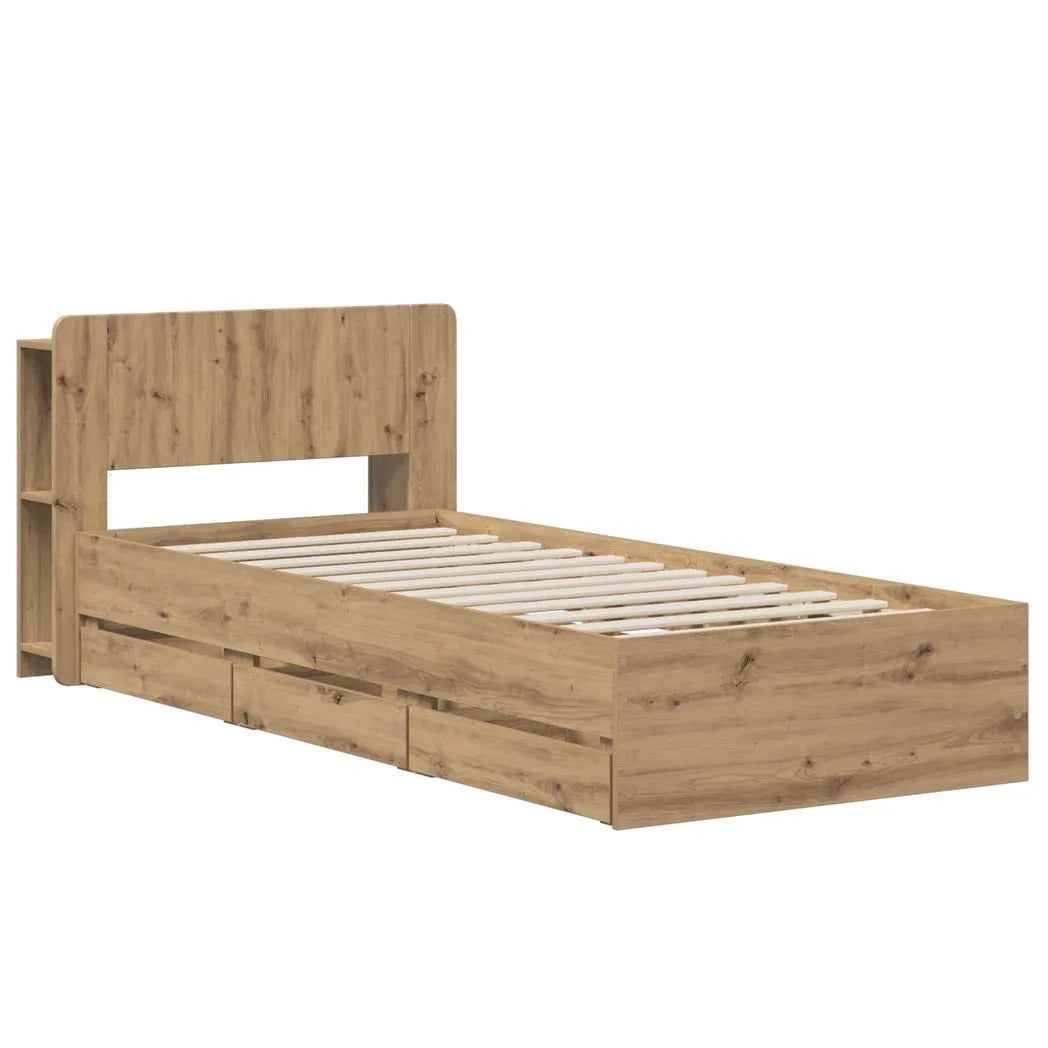 vidaXL Bed Frame with Storage and Headboard Artisan Oak 90 x 200 cm