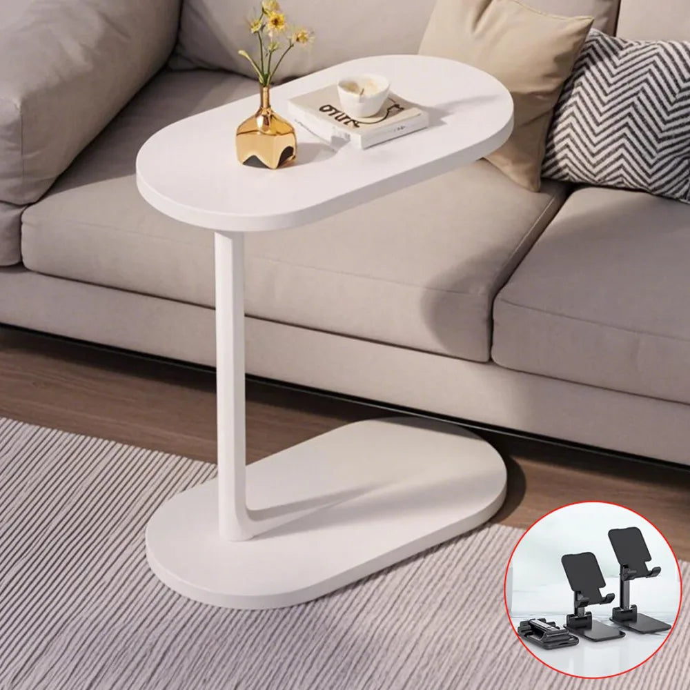 C-Shaped Compact Sofa Side End Table Coffee Laptop Table Living Room Bedroom UK-White