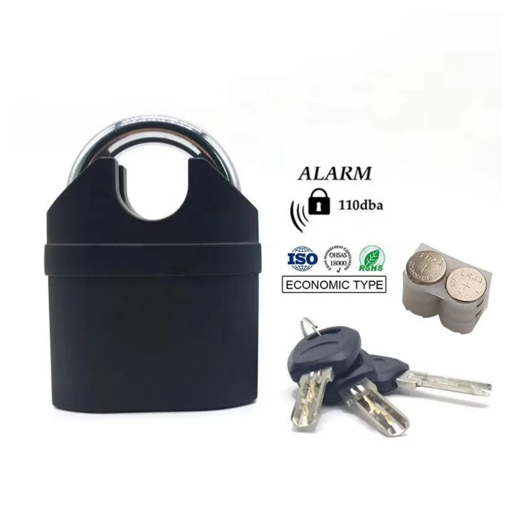 Heavy Duty Steel Waterproof Padlock with Alarm and 3 Keys - High Security Lock