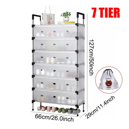 7 Tier Cabinet Storage Organiser Shoe Rack Stand Holder w/ Dust-proof Cover