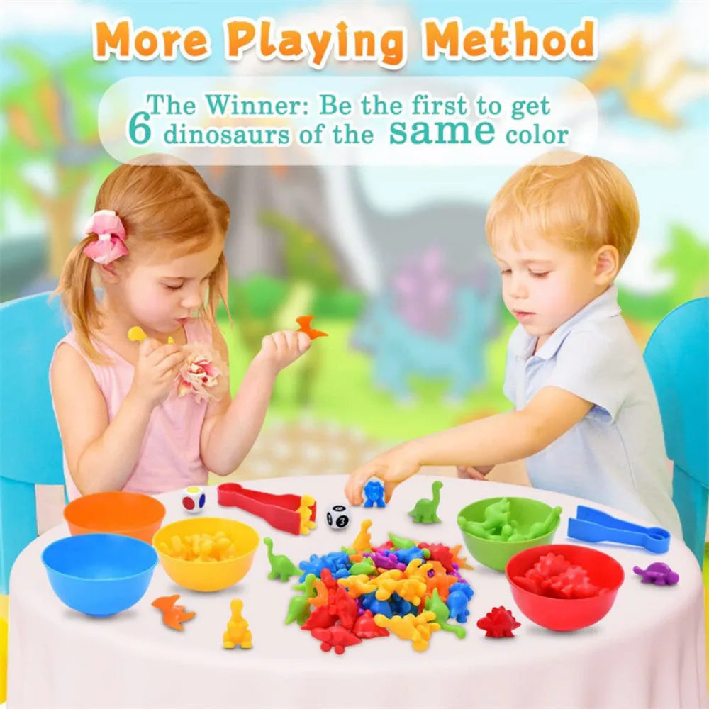 Montessori Toys 58 Pieces, Rainbow Counting Dinosaurs with Color Matching Cups