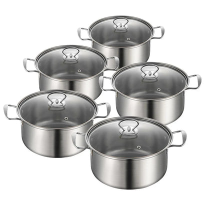 5PCS Induction Non Stick Stainless Steel Cookware Cooking Pot Pan With Lids Set