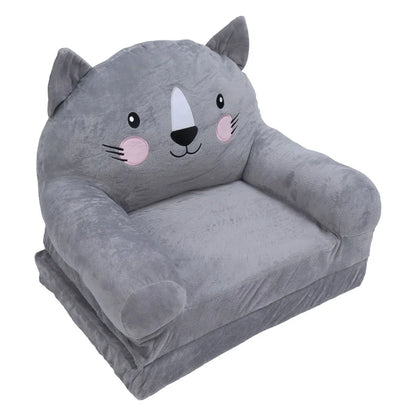 Toddler Chair Gray Cartoon Style Foldable Wide Handle Stable Backrest Breathable Baby Sofa for Home Bedroom 2 Layers