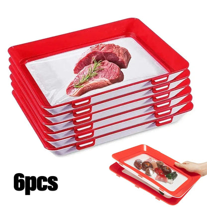 NEW 4/6Pc Stretch Fresh Storage Tray Vacuum Reusable and Stackable Food Storage Tray UK-6pcs
