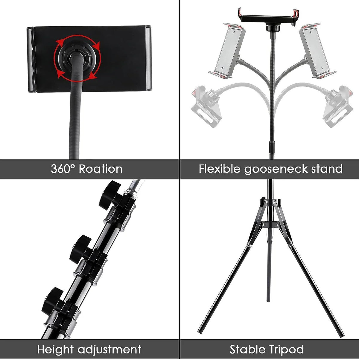 170CM Tall Flexible Phone Tripod with Gooseneck Heavy Duty Phone Tripod Stand UK