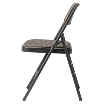 1 Pcs Folding Chair, Black Patterned Fabric Upholstered Event Chair, 18.1"×18.9"×29.9" Padded Seat & Back, Matte Steel Frame, Portable Foldable Chair for Office, Conference, Living Room, School