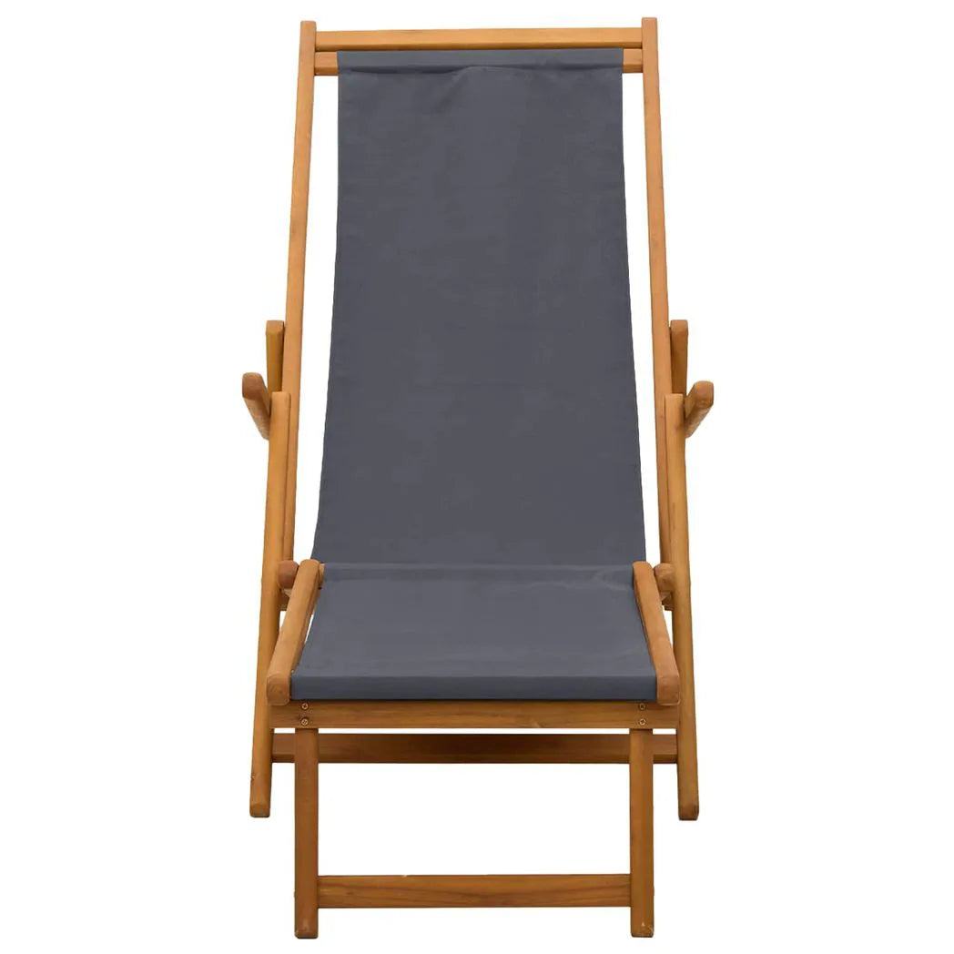 vidaXL Folding Sun Lounger 3 Position Solid Eucalyptus Wood Grey