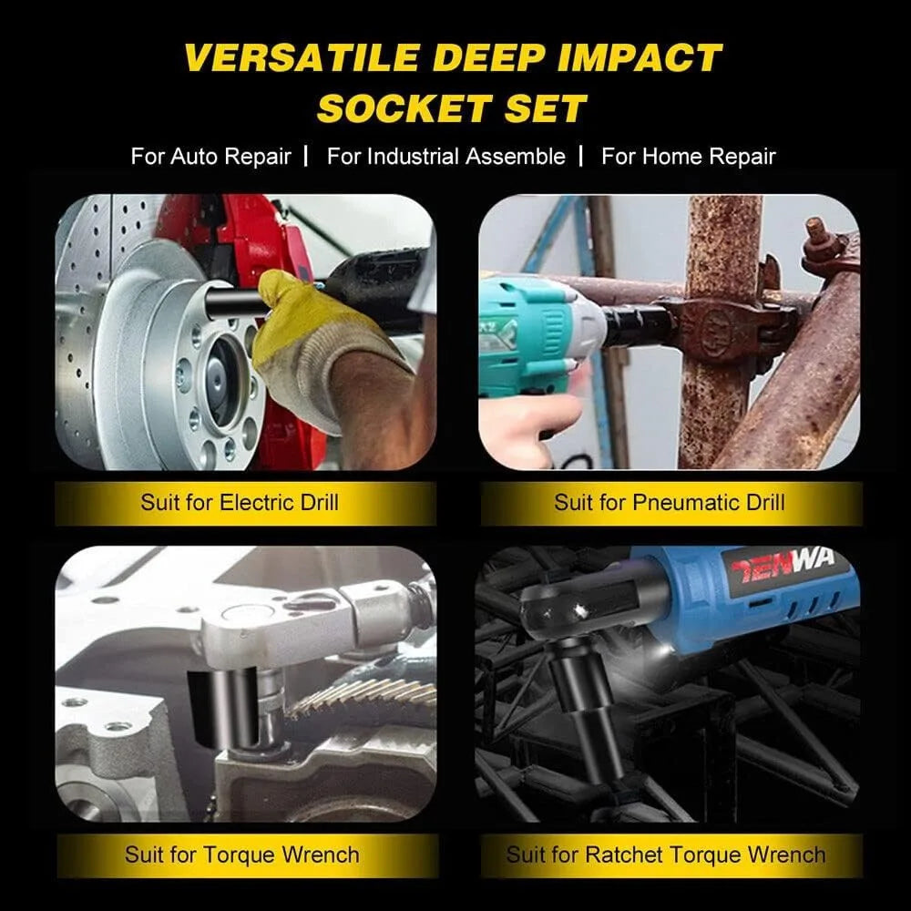 1/2" Deep Impact Socket Set Drive Long Reach Thin Wall 10 Metric Sockets 10-24mm