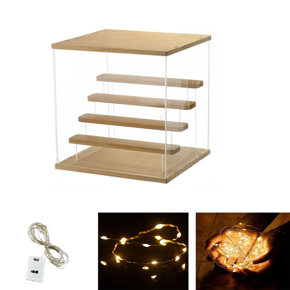 5Tier Clear Acrylic Display Case with Led Light For Collectibles Figures Wood UK