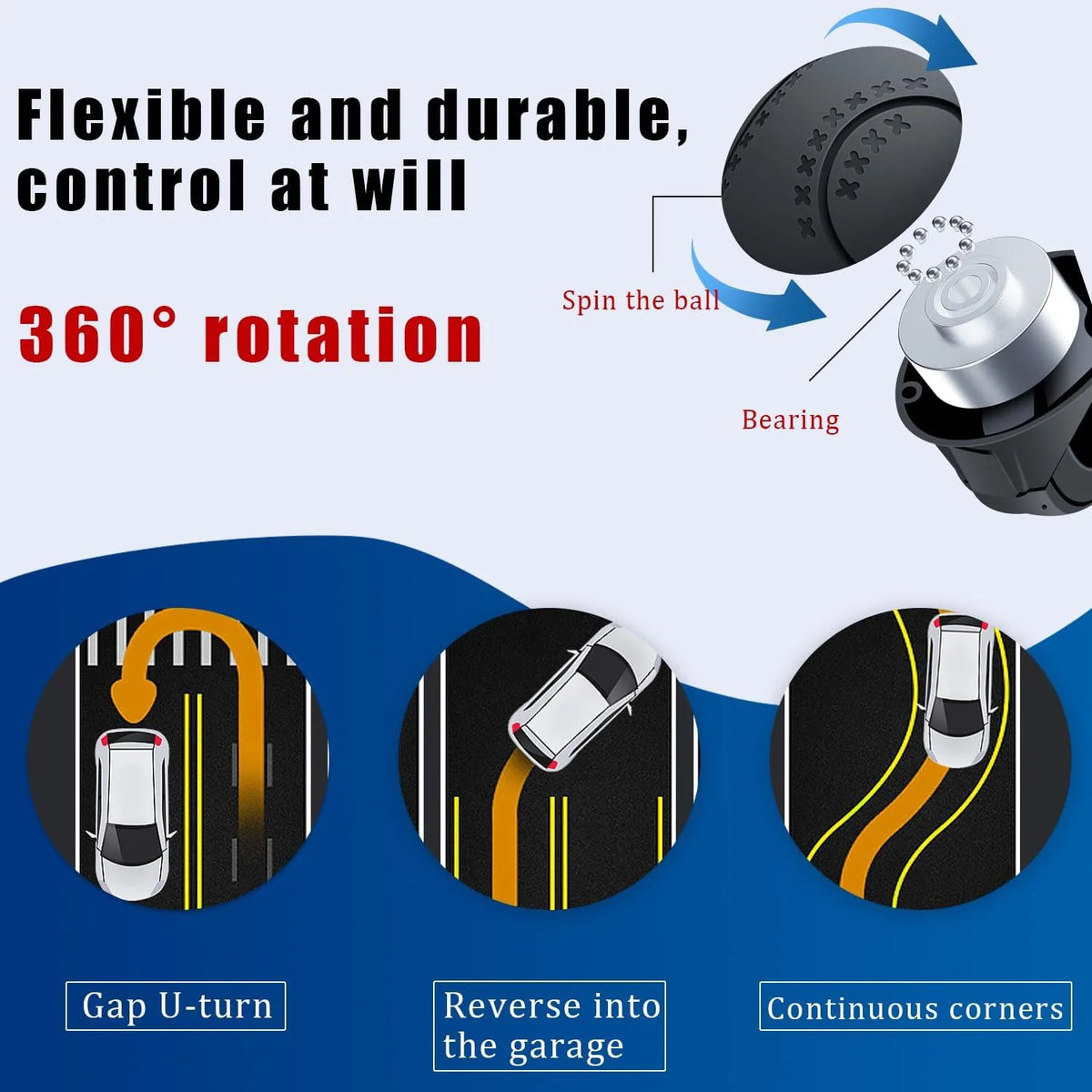 Steering Wheel Spinner Knob, Car Steering Wheel Booster Ball,360° Rotatable, Non-Slip Silicone Grip,  for Car, Truck, Boat, Mower, Tractor, Forklift