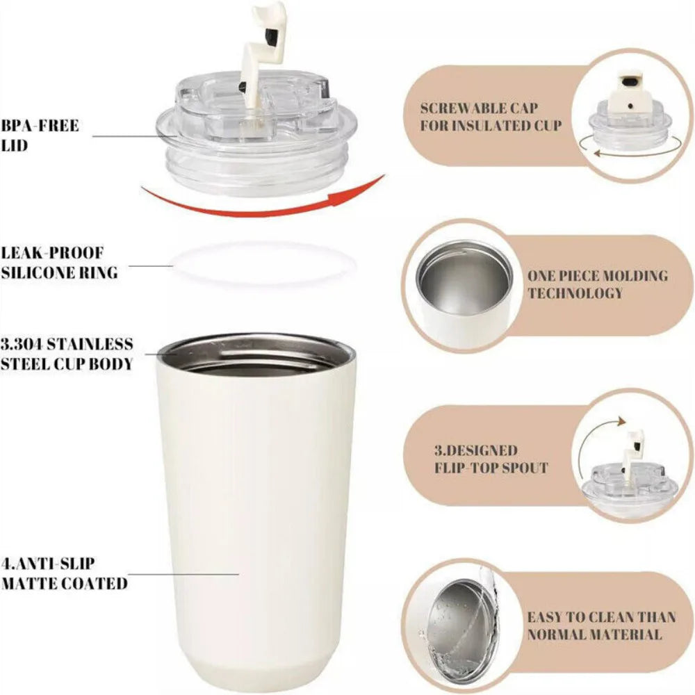 Smeg Coffee Mug Stainless Steel Travel Water Bottle Insulated Cup 8 Colors-White