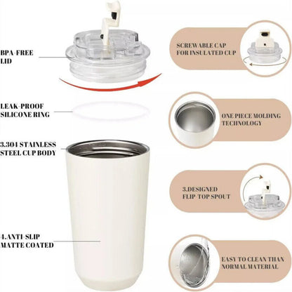 Smeg Coffee Mug Stainless Steel Travel Water Bottle Insulated Cup 8 Colors-White