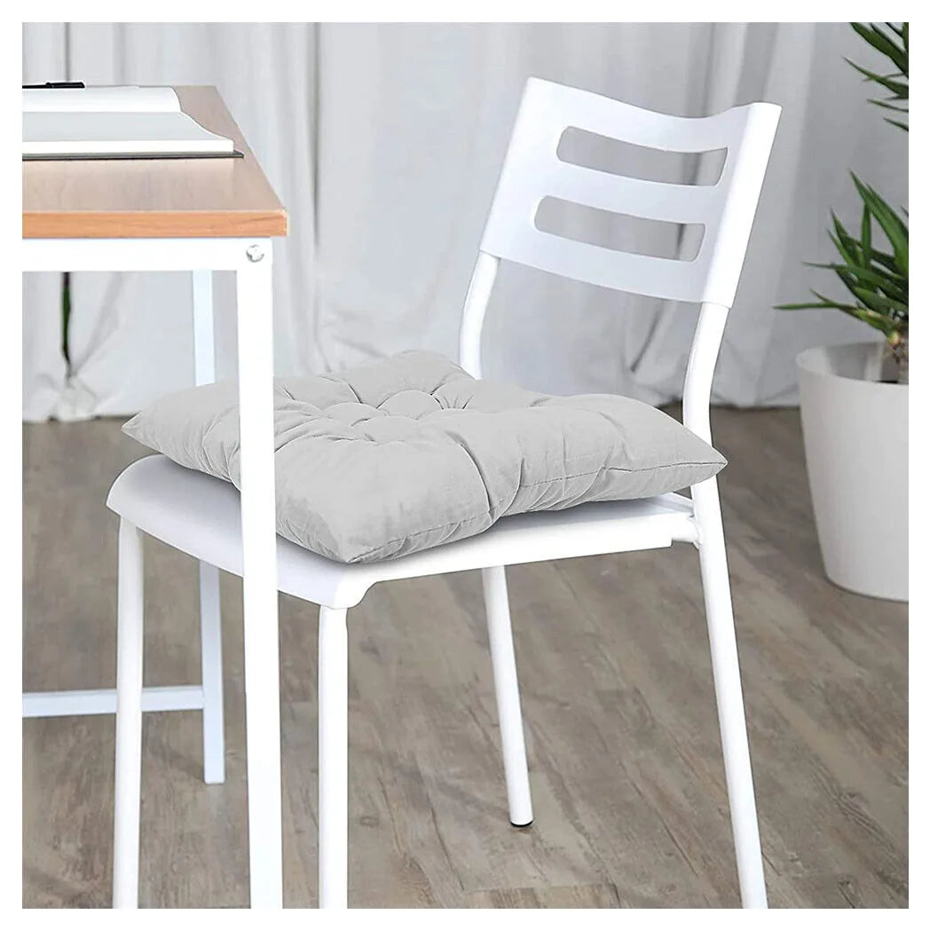4 Pack Seat Pad Dining Room Garden Kitchen Chair Seat Cushions Tie On Plain UK-grey