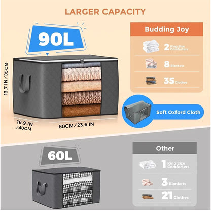 6 Pack 90L Storage Bags Zipped for Clothes, Bedding, Toys, Packing Moving Boxes-50*47*28 (vertical)