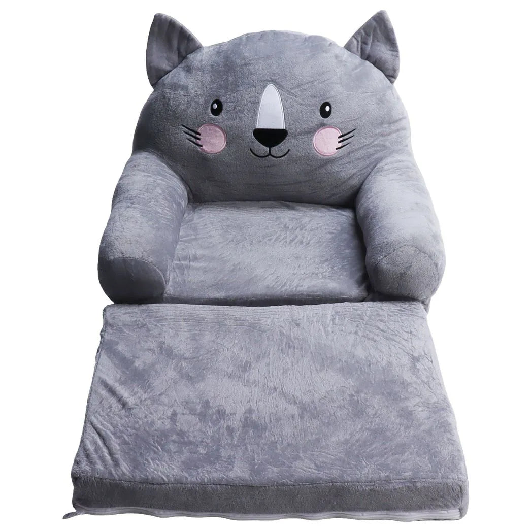 Toddler Chair Gray Cartoon Style Foldable Wide Handle Stable Backrest Breathable Baby Sofa for Home Bedroom 2 Layers