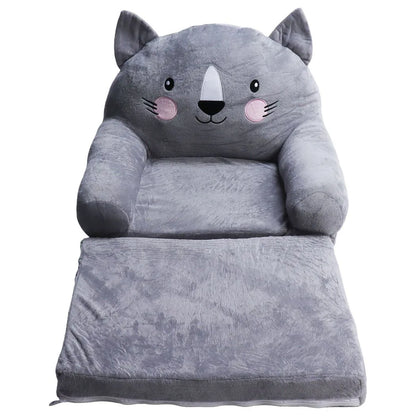 Toddler Chair Gray Cartoon Style Foldable Wide Handle Stable Backrest Breathable Baby Sofa for Home Bedroom 2 Layers