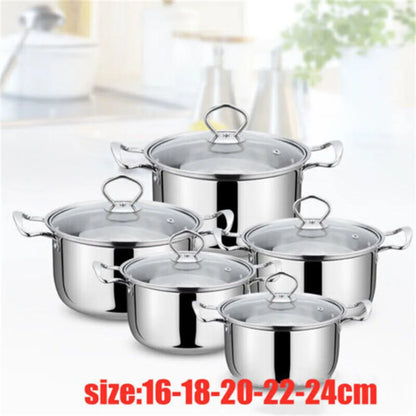 5PCS Induction Non Stick Stainless Steel Cookware Cooking Pot Pan With Lids Set