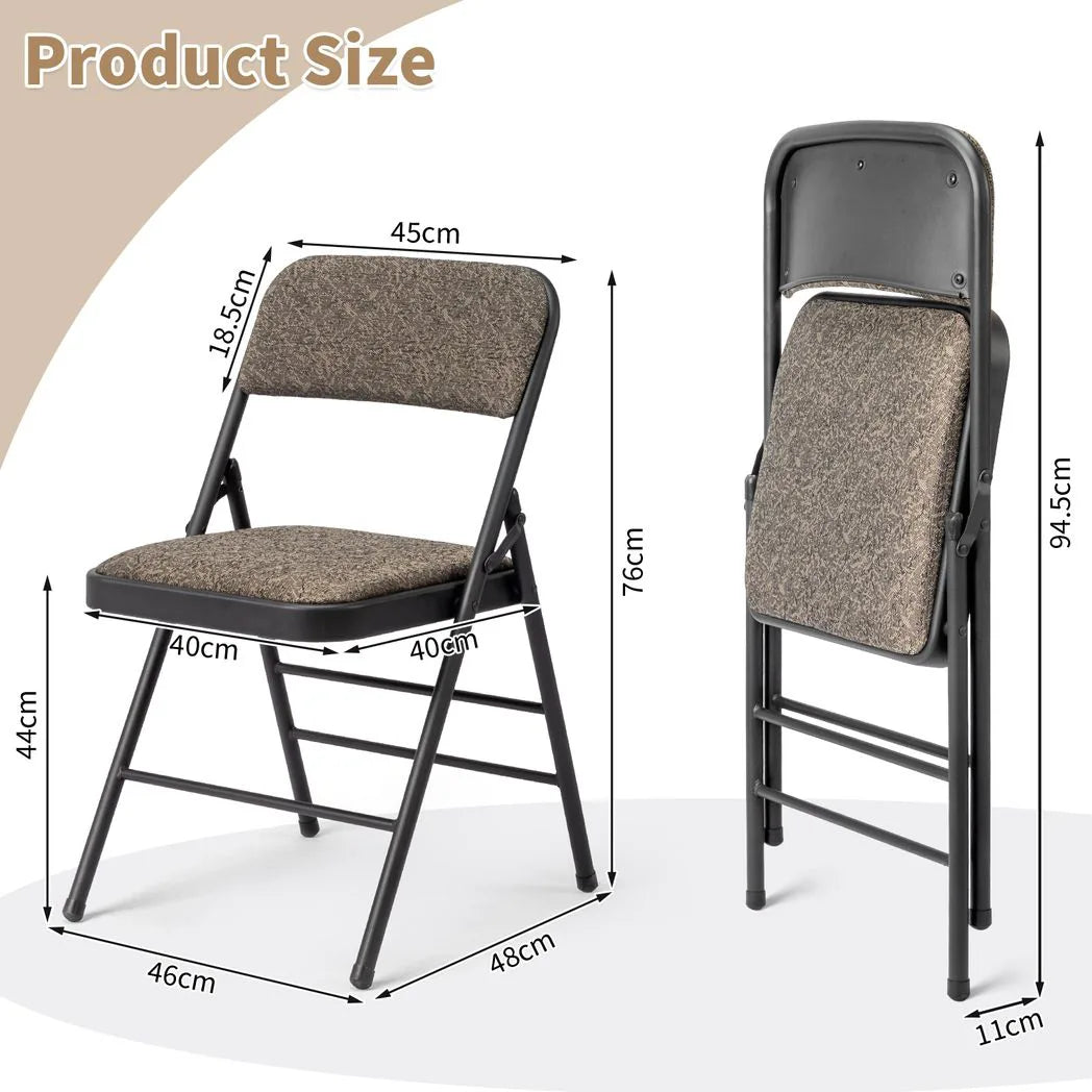 1 Pcs Folding Chair, Black Patterned Fabric Upholstered Event Chair, 18.1"×18.9"×29.9" Padded Seat & Back, Matte Steel Frame, Portable Foldable Chair for Office, Conference, Living Room, School