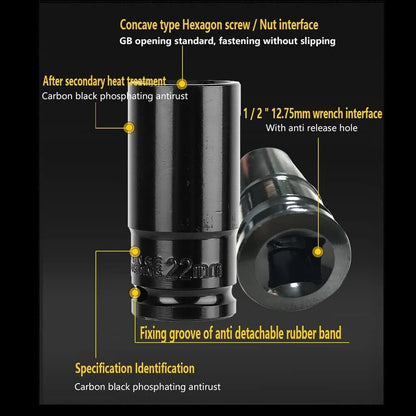 1/2" Deep Impact Socket Set Drive Long Reach Thin Wall 10 Metric Sockets 10-24mm