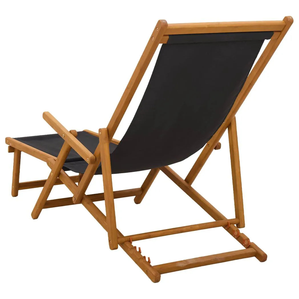 vidaXL Folding Sun Lounger 3 Position Solid Eucalyptus Wood Black