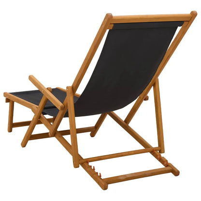 vidaXL Folding Sun Lounger 3 Position Solid Eucalyptus Wood Black