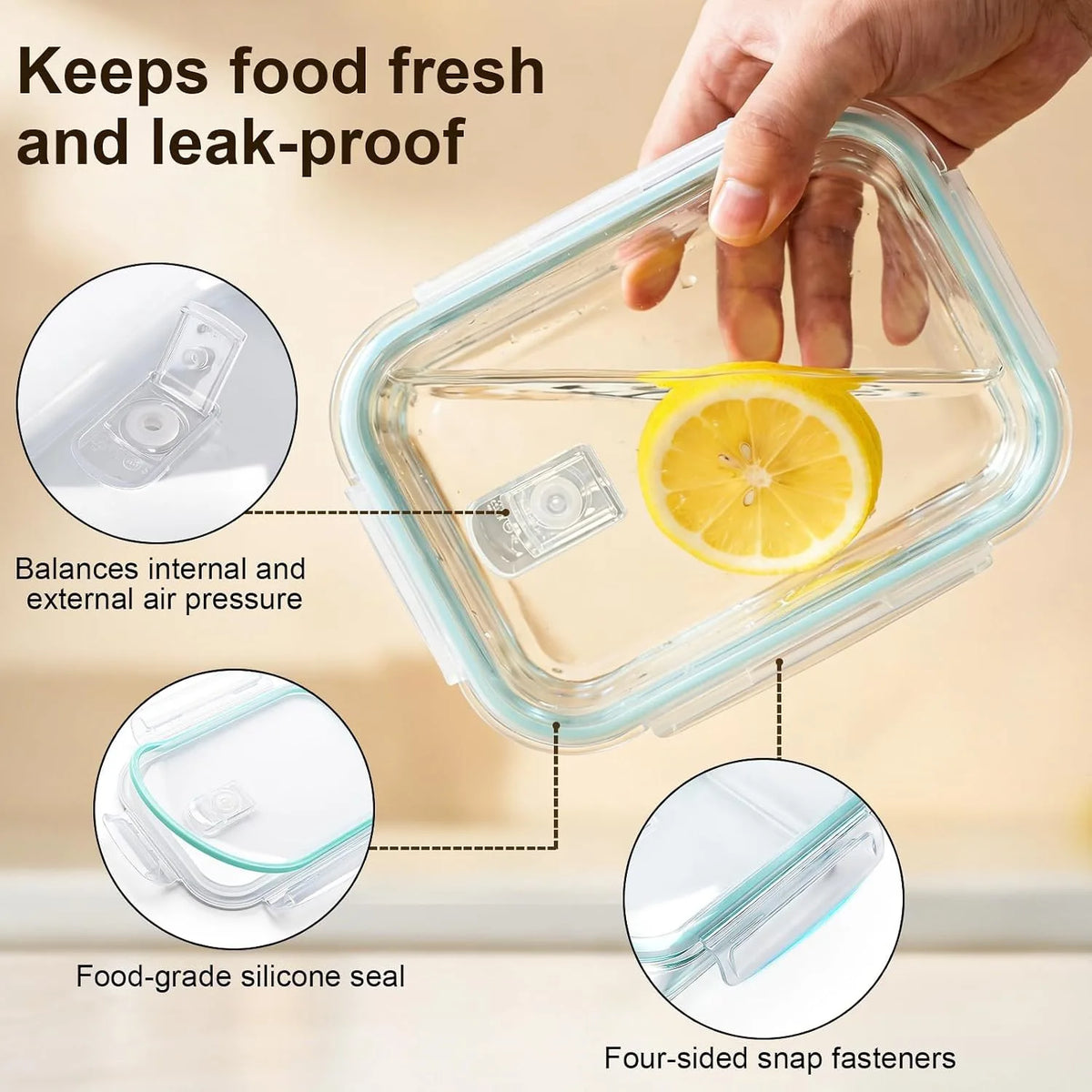 Glass Food Storage Containers with Lids 3 Pack Leakproof Meal Prep 1040ml