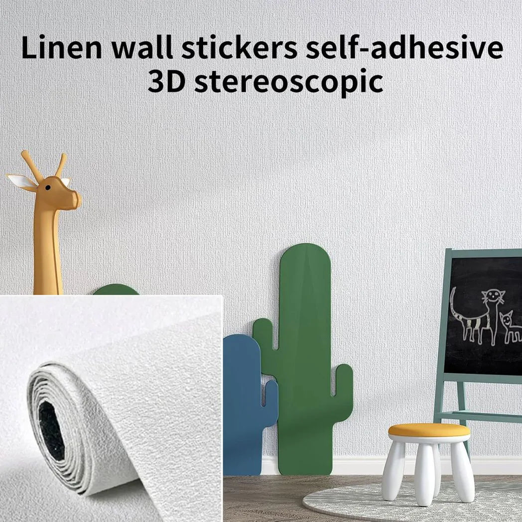 10M Thicken Self Adhesive Thermal Insulation Wallpaper Linen Plain Wall Sticker