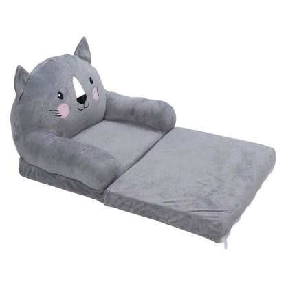 Toddler Chair Gray Cartoon Style Foldable Wide Handle Stable Backrest Breathable Baby Sofa for Home Bedroom 2 Layers