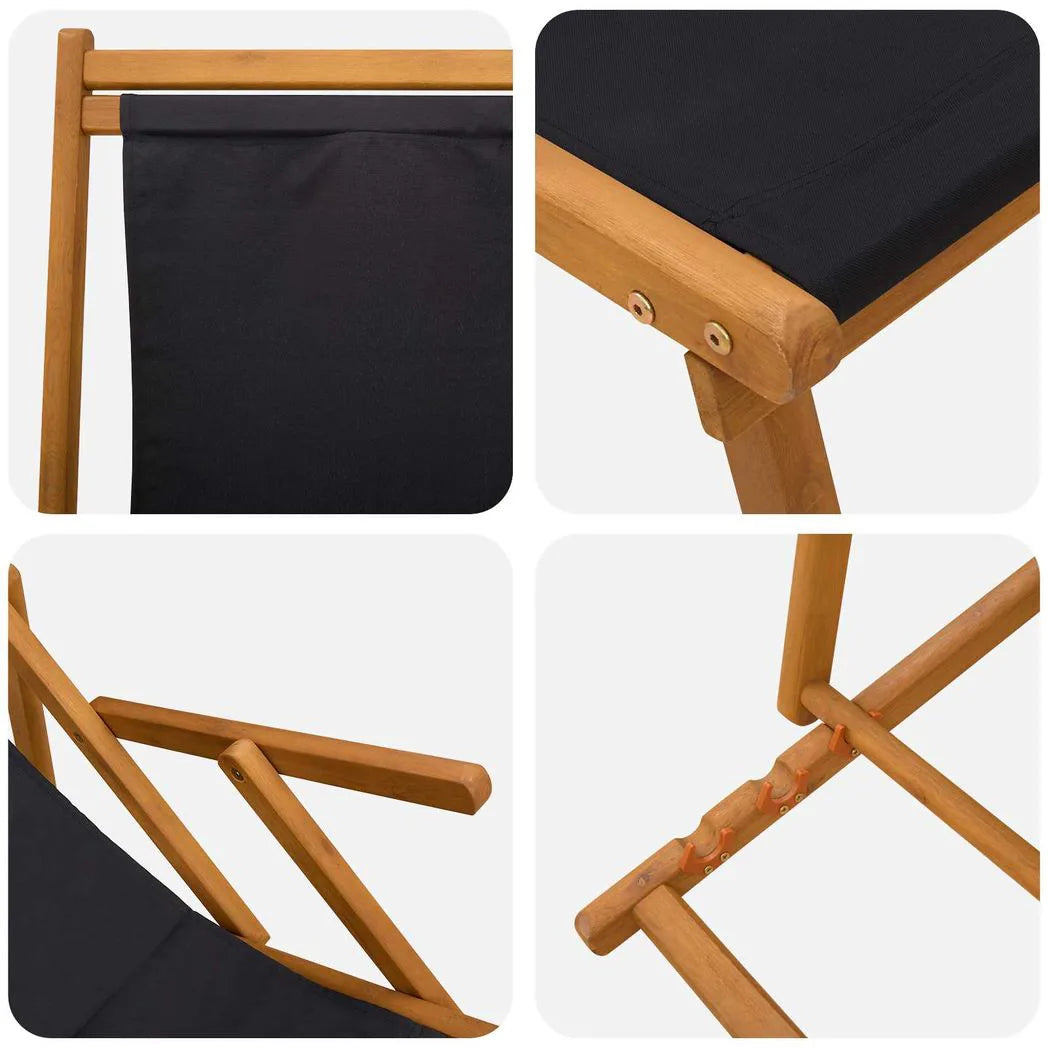 vidaXL Folding Sun Lounger 3 Position Solid Eucalyptus Wood Black
