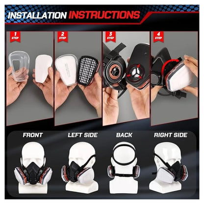 Respiratory half mask, gas mask, dust mask, paint mask with replaceable filter