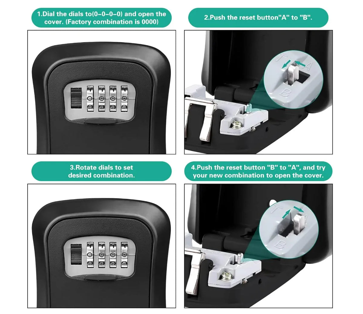 Wall Mounted Key Safe, 4 Combination Key Safe Outdoor Security Key Lock Box UK