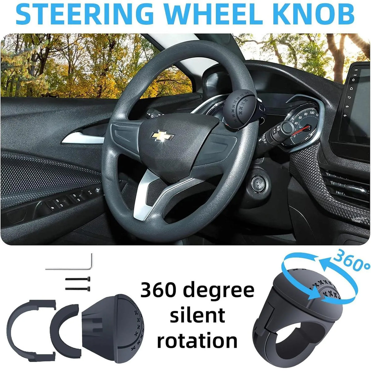 Steering Wheel Spinner Knob, Car Steering Wheel Booster Ball,360° Rotatable, Non-Slip Silicone Grip,  for Car, Truck, Boat, Mower, Tractor, Forklift
