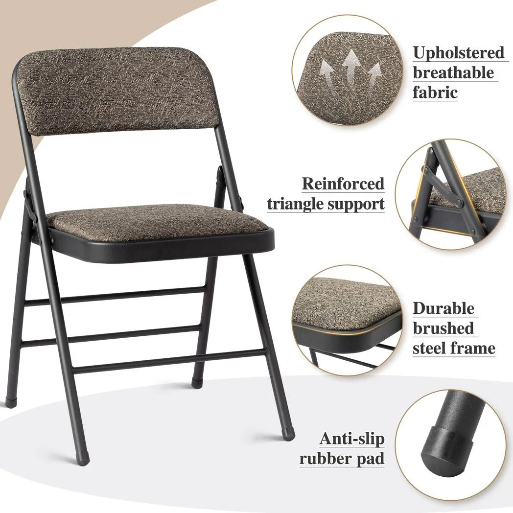 1 Pcs Folding Chair, Black Patterned Fabric Upholstered Event Chair, 18.1"×18.9"×29.9" Padded Seat & Back, Matte Steel Frame, Portable Foldable Chair for Office, Conference, Living Room, School