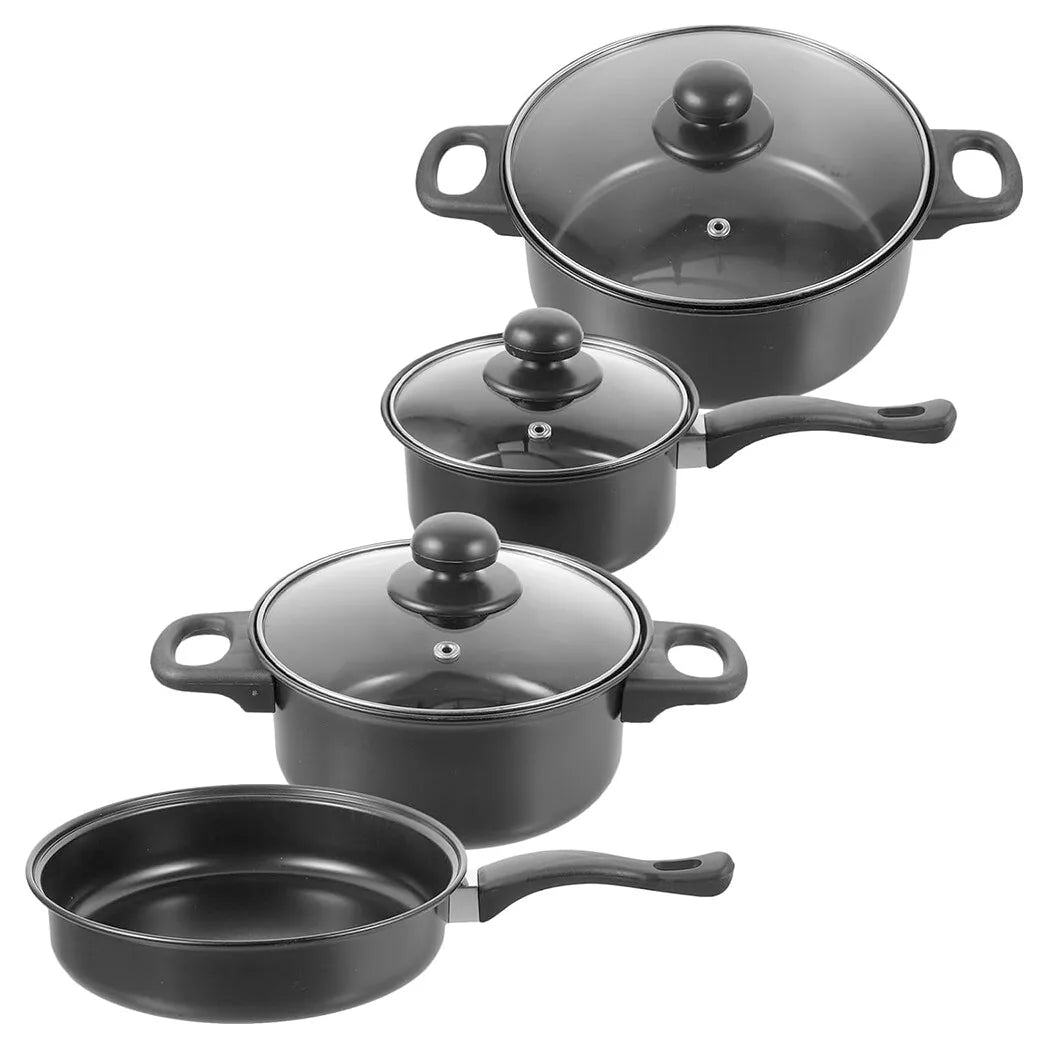 16 Piece Stainless Steel Cookware Saucepan Set Pan Pot Kitchen Cooking Glass Lid