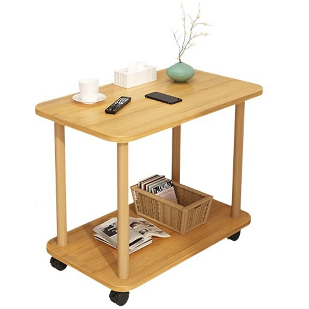 2 Tier Small Sofa Side Table Couch End Table Coffee Tea Snack Desk with Wheel