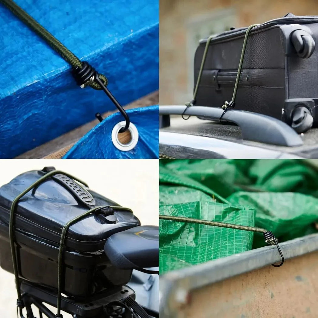 12Pcs Heavy Duty Bungee Cords Cables Straps Military Bungie Elastic Hooks Rope