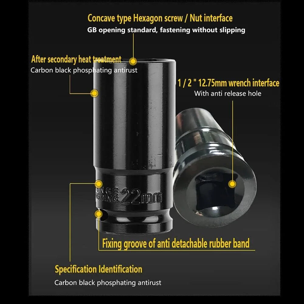 1/2" Deep Impact Socket Set Drive Long Reach Thin Wall 10 Metric Sockets 10-24mm