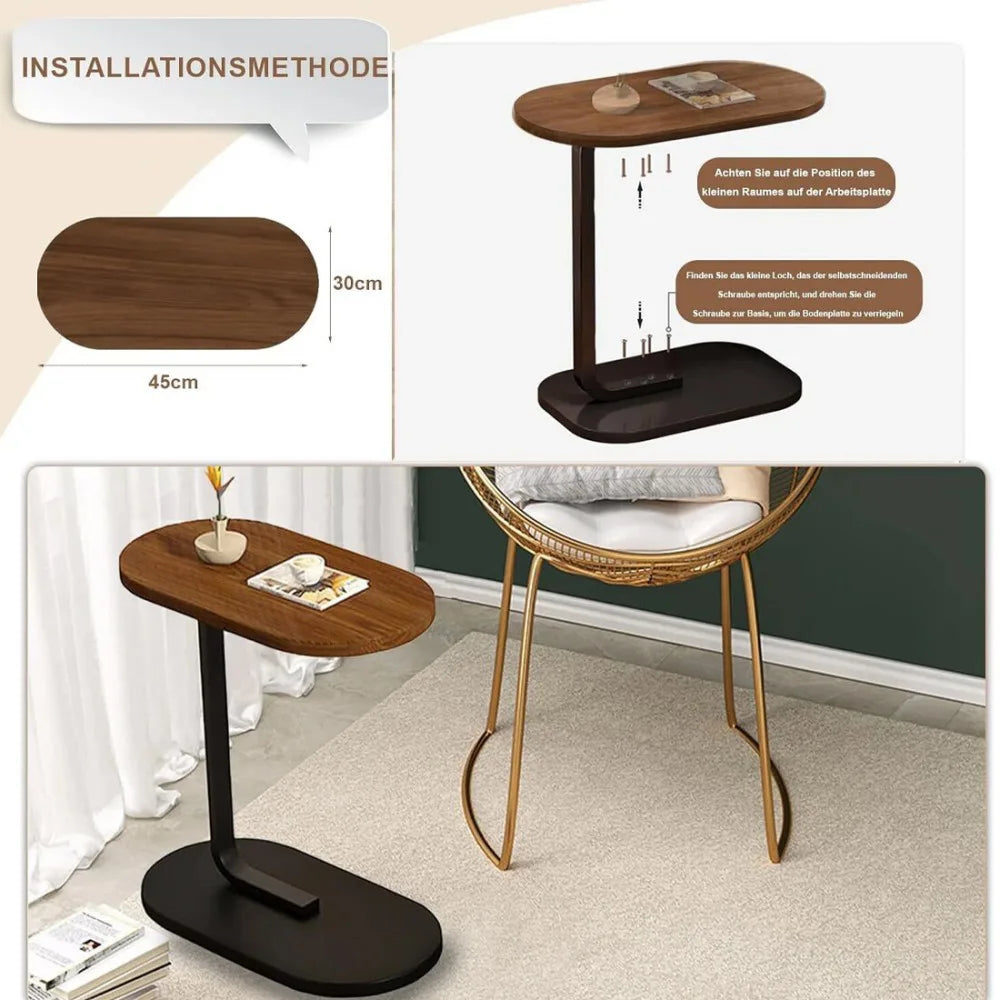 C-Shaped Compact Sofa Side End Table Coffee Laptop Table Living Room Bedroom UK-Black