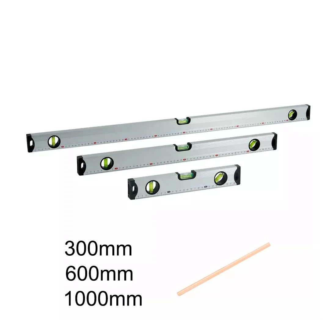 MAGNETIC 3 PIECE BUILDERS BUILDING SPIRIT LEVEL SET - 300, 600, 1000mm Yellow/Silver-Yellow + Pencil