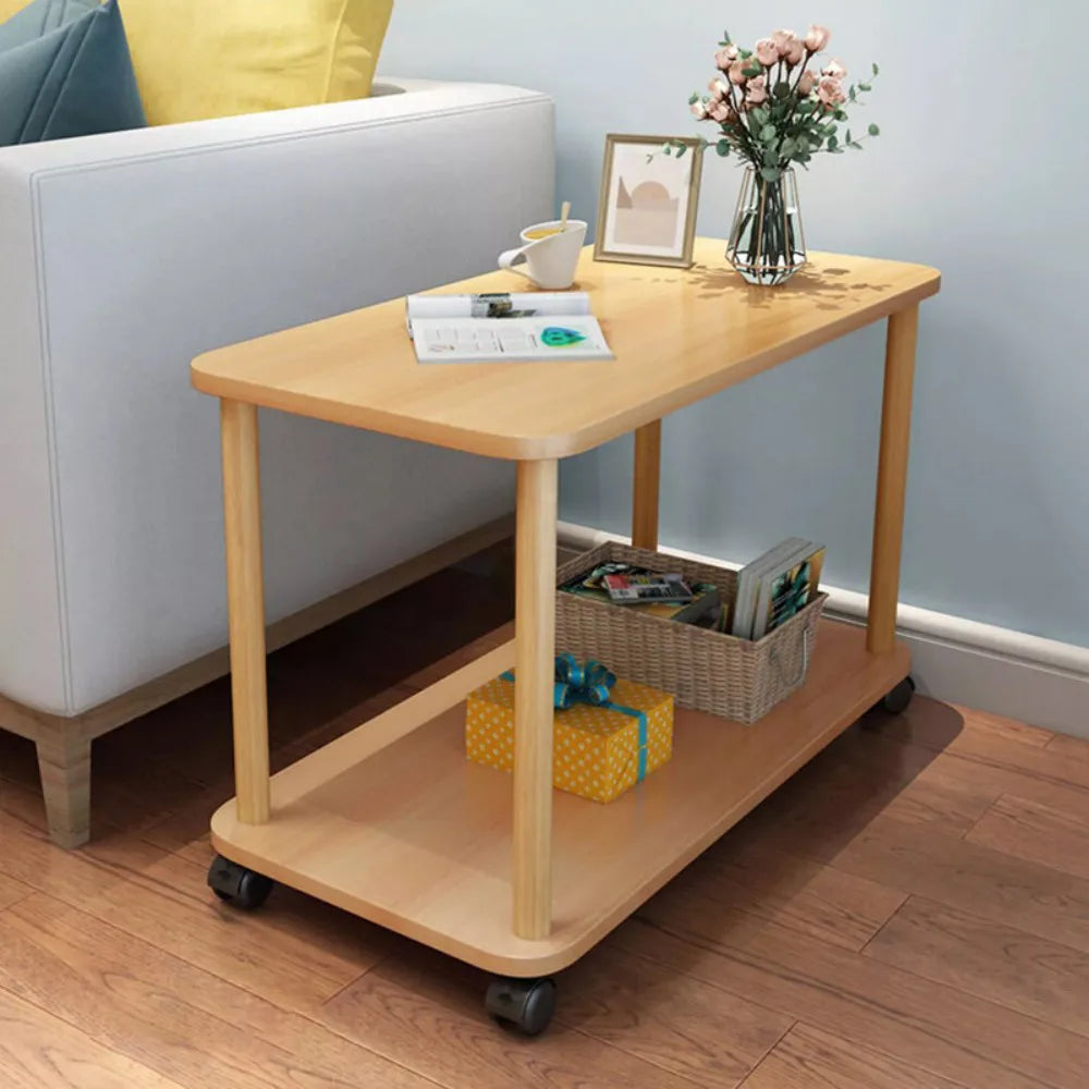 2 Tier Small Sofa Side Table Couch End Table Coffee Tea Snack Desk with Wheel