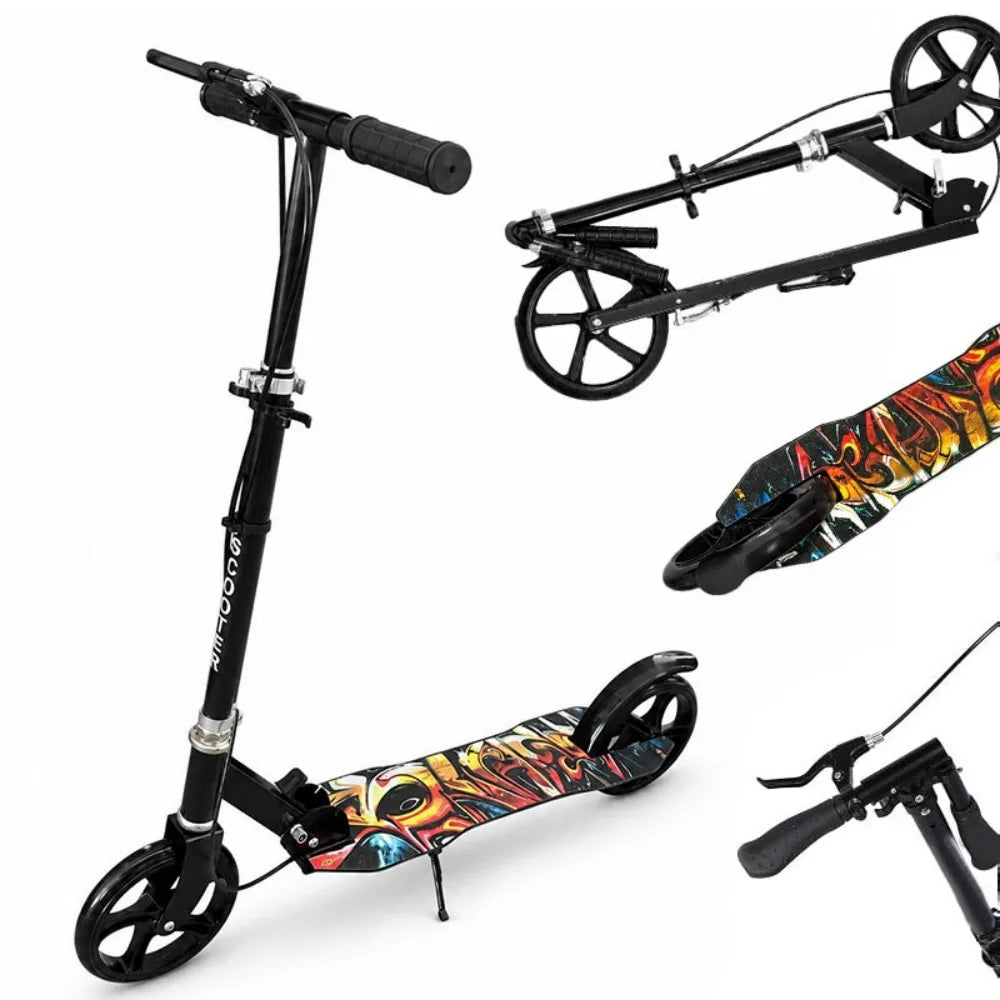 Teen Scooter Foldable Black PP PU Metal Adjustable 88-103cm Rear Brake ABS 20cm