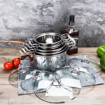 5PCS Induction Non Stick Stainless Steel Cookware Cooking Pot Pan With Lids Set