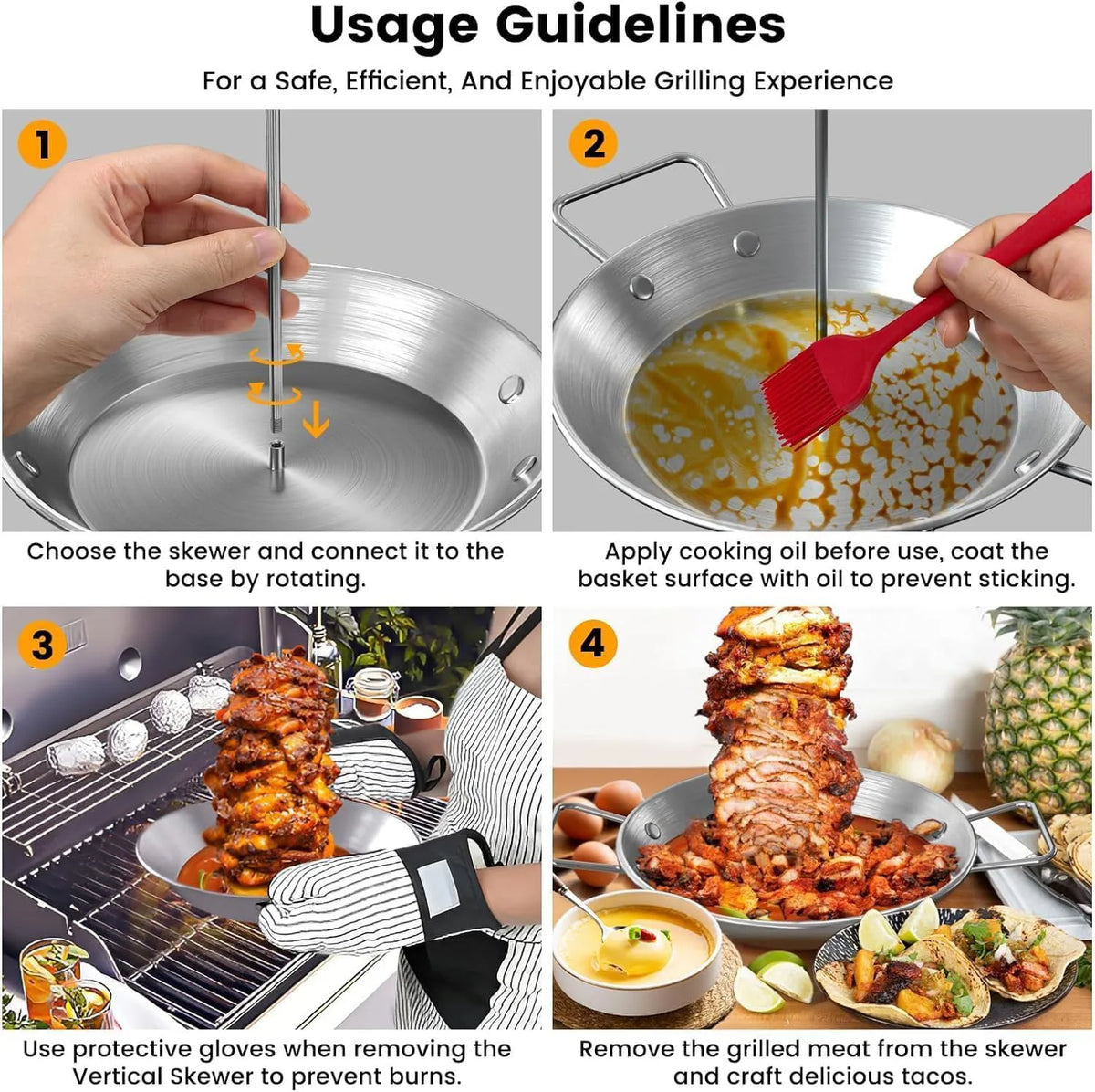 Al Pastor Skewer for Grill, Stainless Steel Vertical Skewer, Brazilian5088