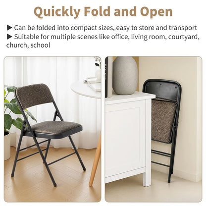 1 Pcs Folding Chair, Black Patterned Fabric Upholstered Event Chair, 18.1"×18.9"×29.9" Padded Seat & Back, Matte Steel Frame, Portable Foldable Chair for Office, Conference, Living Room, School
