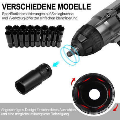 20pcs Deep Impact Socket Set 1/2 Inch Drive 6 Point Metric 8-32mm Heavy Duty UK