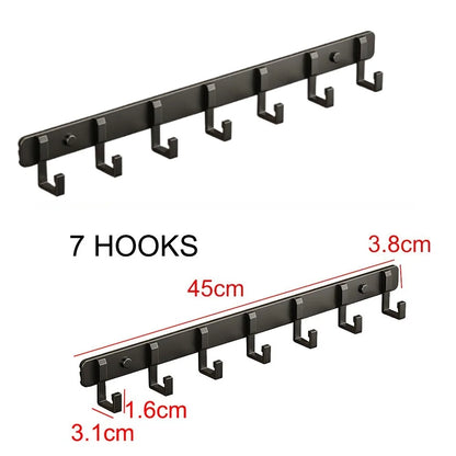 7 Hooks Wall Mounted Hanger Key Coat Clothes Door Holder Rack Hook Aluminum