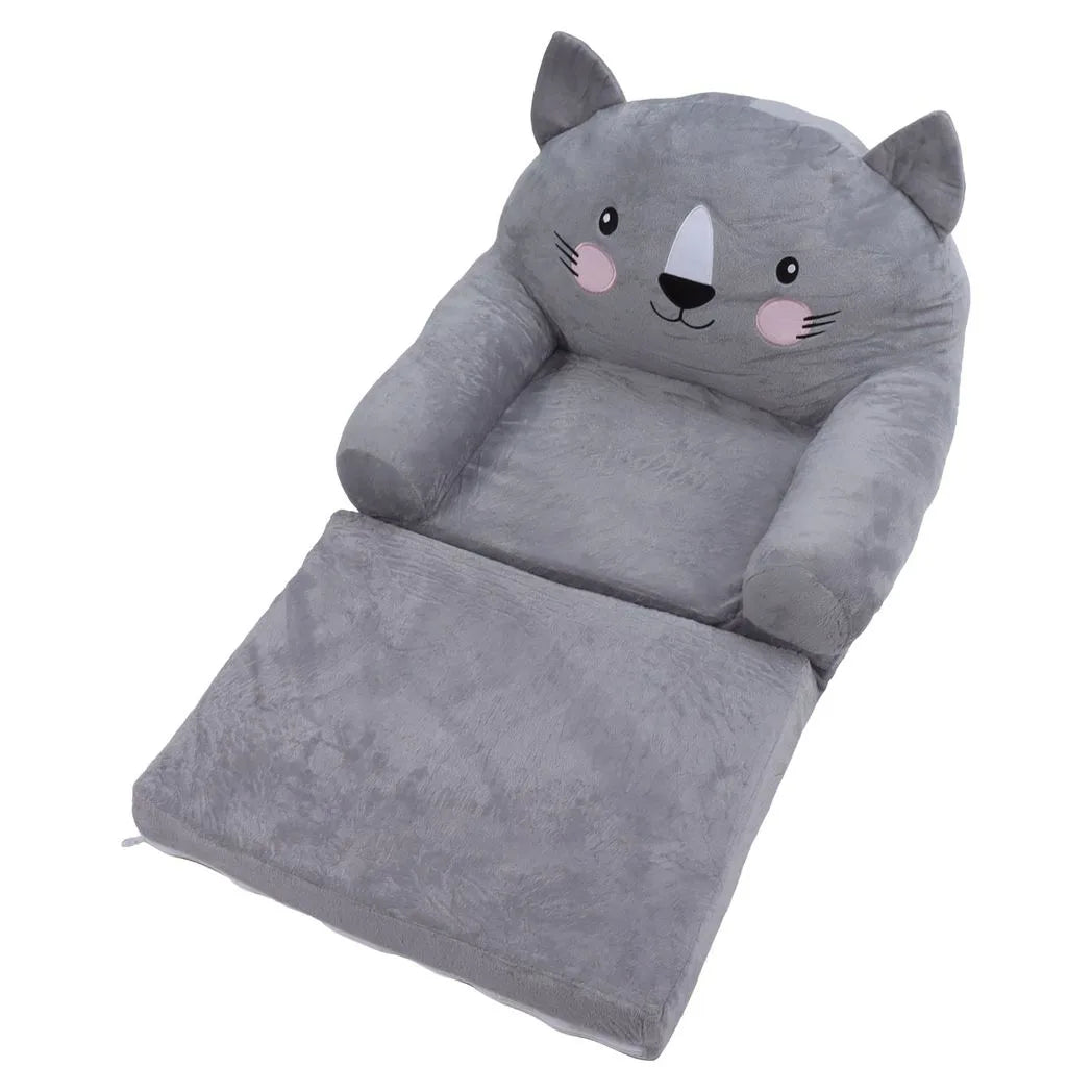 Toddler Chair Gray Cartoon Style Foldable Wide Handle Stable Backrest Breathable Baby Sofa for Home Bedroom 2 Layers
