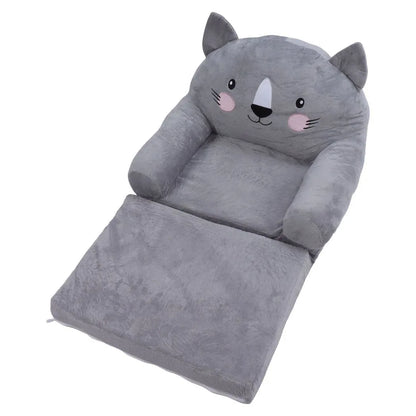 Toddler Chair Gray Cartoon Style Foldable Wide Handle Stable Backrest Breathable Baby Sofa for Home Bedroom 2 Layers