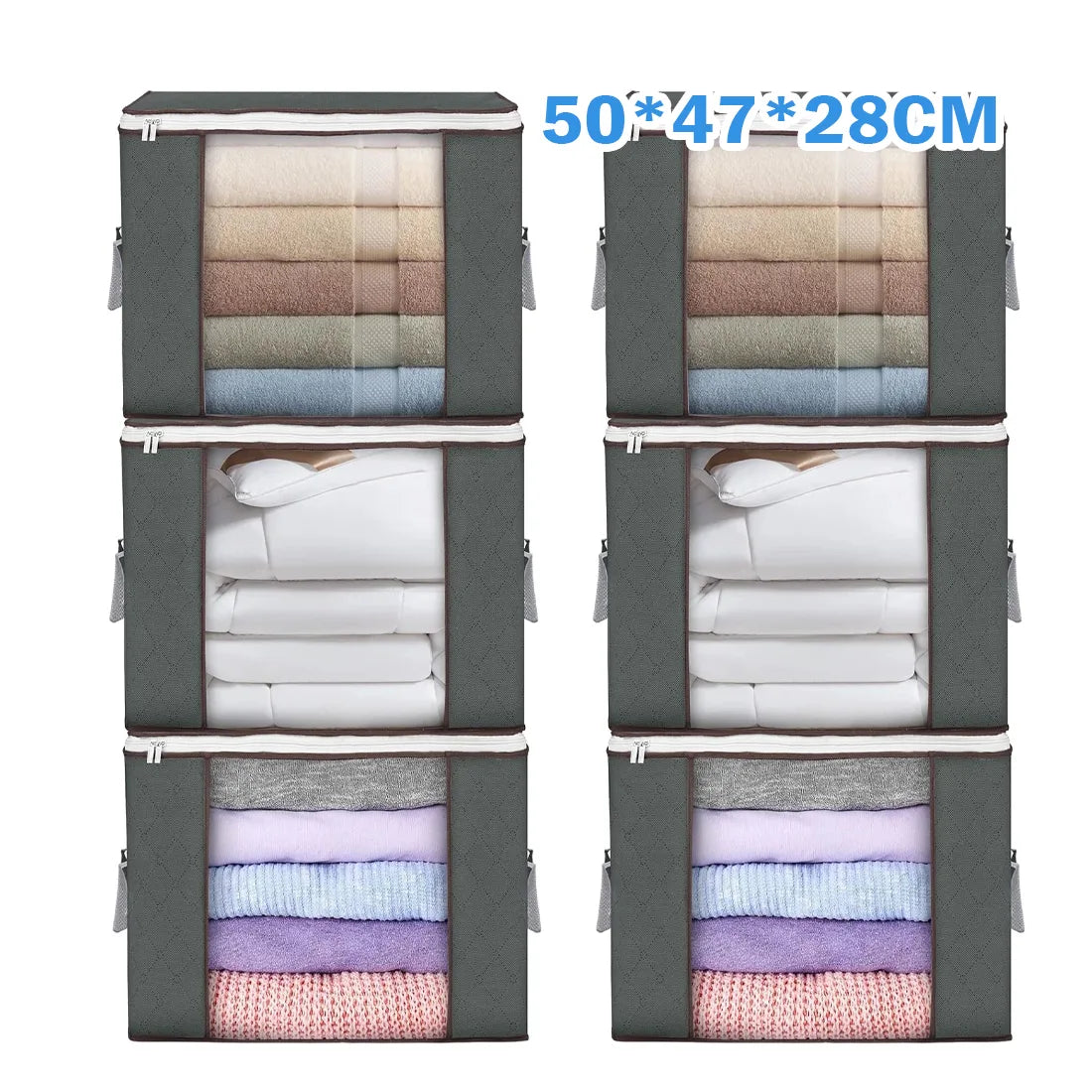 6 Pack 90L Storage Bags Zipped for Clothes, Bedding, Toys, Packing Moving Boxes-50*47*28 (vertical)